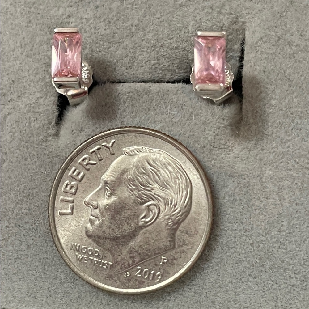 Diamonique Pink and Silver Stud Earrings - Picture 5 of 5